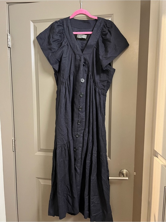 Anthropologie Dresses & Skirts - Anthropologie Flutter Sleeve Linen Dress Navy Blue Large